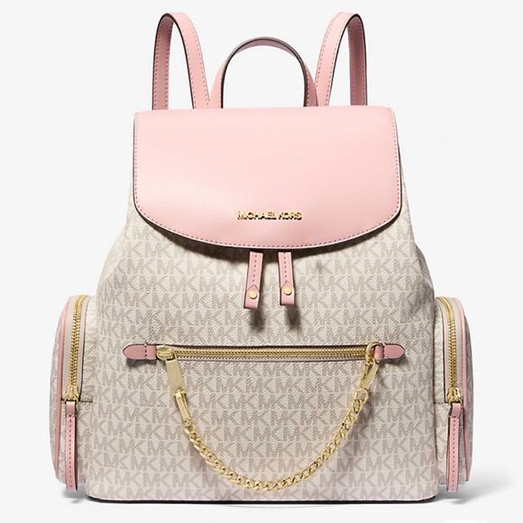 Michael Kors Pink and Cream Jet Set Large Logo Backpack main image 12
